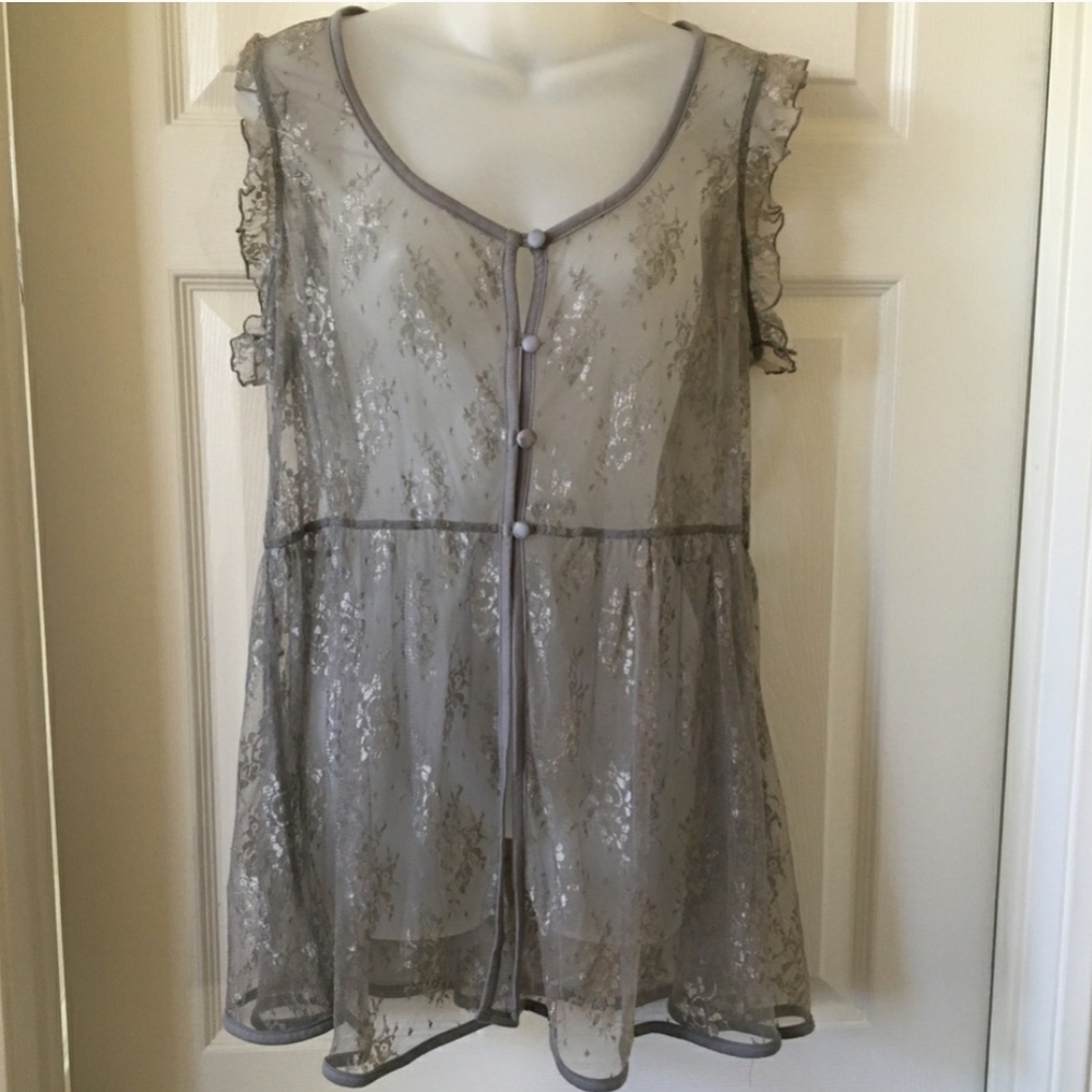 [torrid] Sheer Grey Lace Sleeveless Blouse
